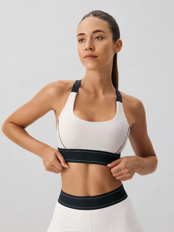 Comfortable Women's Clothing Vintage-Inspired Style Offers Off White Contrast X Cross Sports Bra - Light Support