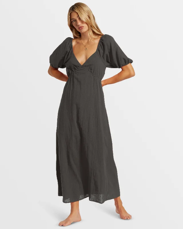 Women's Activewear Outfit Discover Now Love Fade Puff Sleeve Maxi Dress - Black Sands