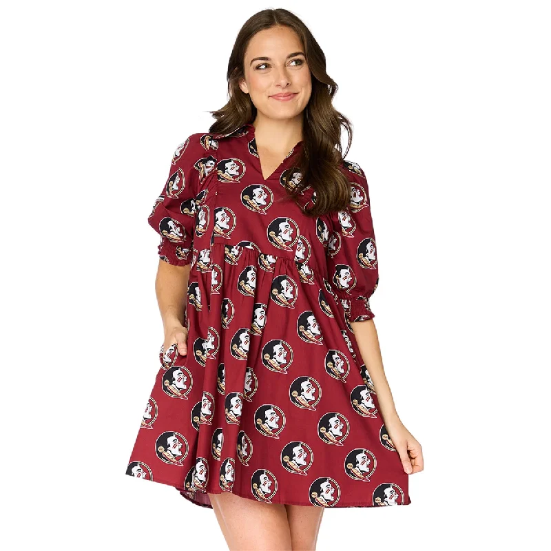 Women's Loungewear Clothes Inspired By You, Designed For You Stewart Simmons Women's Seminole Logo Pattern Oversized V-Neck Poplin Dress - Garnet