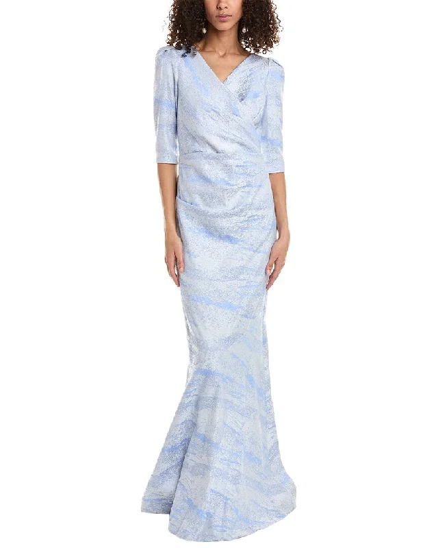 Women's Festive Attire Vintage-Inspired Style Offers Teri Jon by Rickie Freeman Jacquard Gown