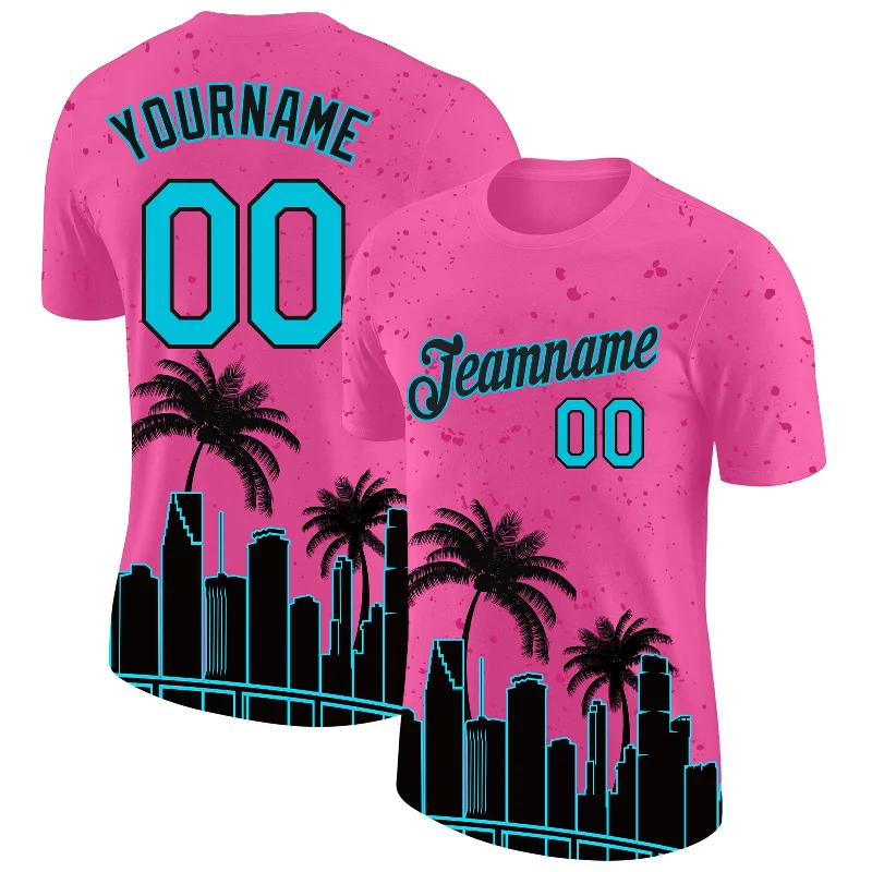 Gender-Neutral Fashion For Everyday Style Fashion Forward Custom Pink Lakes Blue-Black 3D Pattern Design Miami Palm Trees City Edition Performance T-Shirt