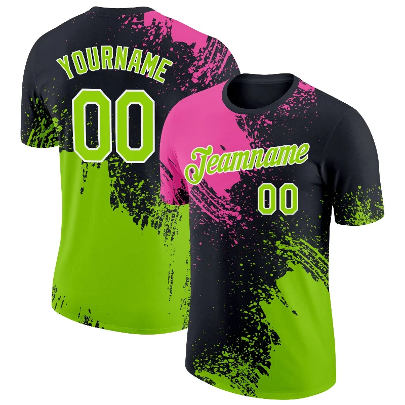 Bold And Trendy Gender-Neutral Outfits Limited Time Custom Pink Neon Green-Black 3D Pattern Design Abstract Brush Stroke Performance T-Shirt