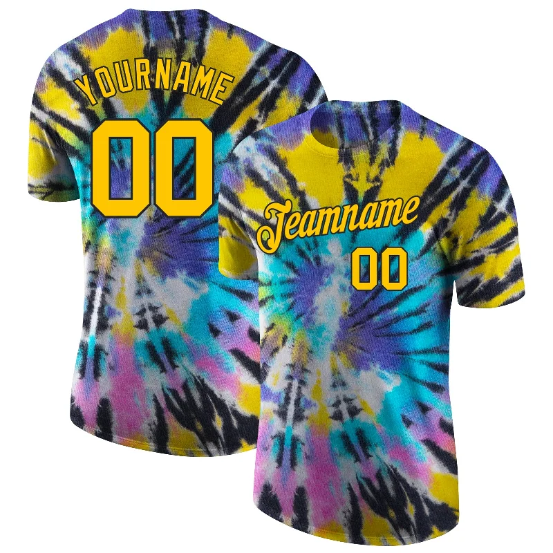 Fashion-Forward Gender-Neutral Outerwear Gift Ideas Custom Tie Dye Gold-Black 3D Performance T-Shirt