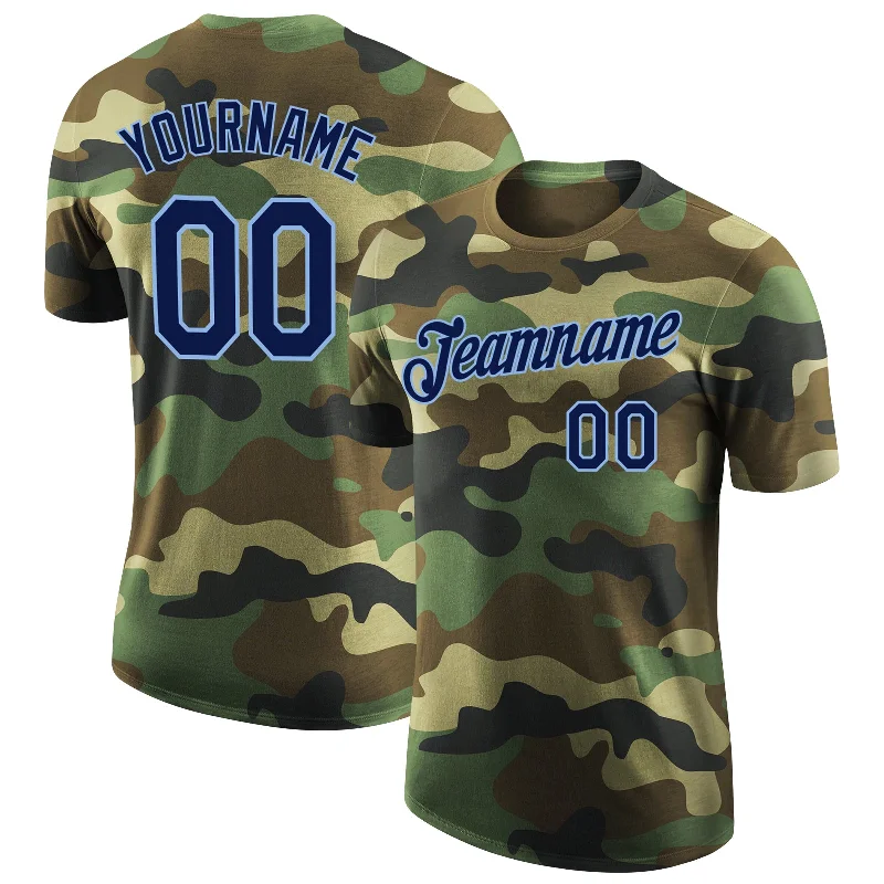 Oversized Unisex Apparel For Effortless Style Sophisticated Street Style Offers Custom Camo Navy-Light Blue Performance Salute To Service T-Shirt