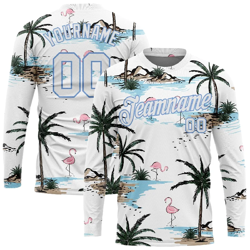 Comfortable Gender-Free Fashion Choices New Arrivals Custom White White-Light Blue Hawaii Palm Trees 3D Pattern Long Sleeve Performance T-Shirt