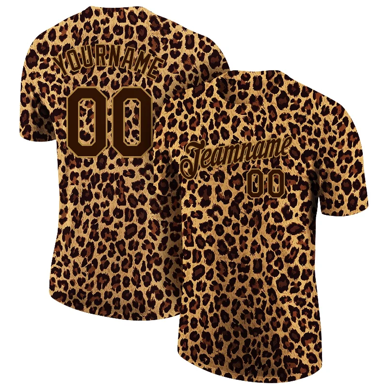 Fashion-Forward Unisex Apparel Fresh Styles, Fresh Deals Custom Brown Brown-Old Gold 3D Pattern Design Leopard Performance T-Shirt