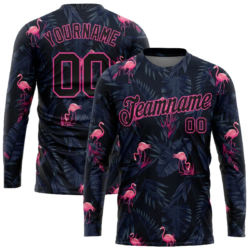 Versatile Gender-Free Wardrobe Essentials Bold Style Discounts Custom Black Black-Pink Flamingo 3D Pattern Long Sleeve Performance T-Shirt