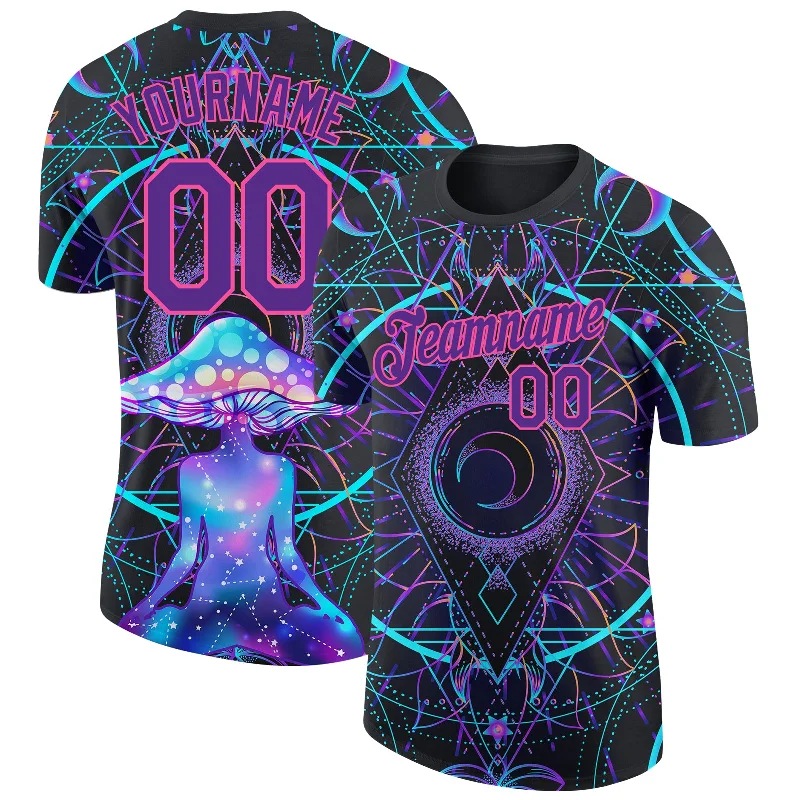 Gender-Neutral Clothing Styles Style Upgrade Custom Black Purple-Pink 3D Pattern Design Magic Mushrooms Over Sacred Geometry Psychedelic Hallucination Performance T-Shirt