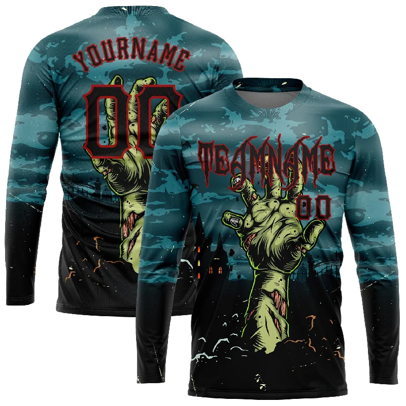 Gender-Neutral Trendy Clothing Styles Chic Style Discounts Custom 3D Pattern Halloween Horror Night Trick Treat Long Sleeve Performance T-Shirt