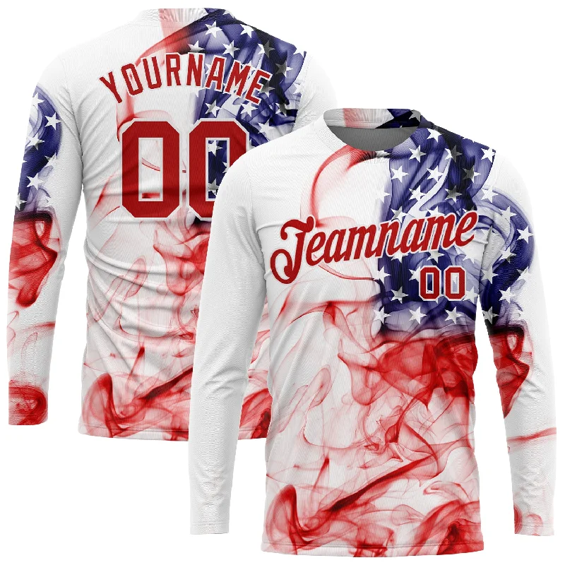 Breathable And Lightweight Unisex Wear Chic And Trendy Custom White Red-Royal American Flag Fashion 3D Long Sleeve Performance T-Shirt