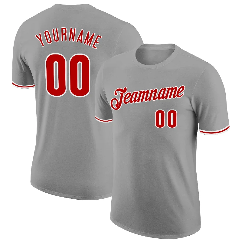 Fashion-Forward Gender-Neutral Outfit Ideas Luxury Fashion Custom Gray Red-White Performance T-Shirt