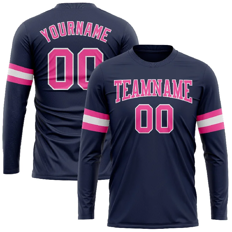 Stylish Unisex Outfit Ideas Sporty Fashion Offers Custom Navy Pink-White Long Sleeve Performance Salute To Service T-Shirt