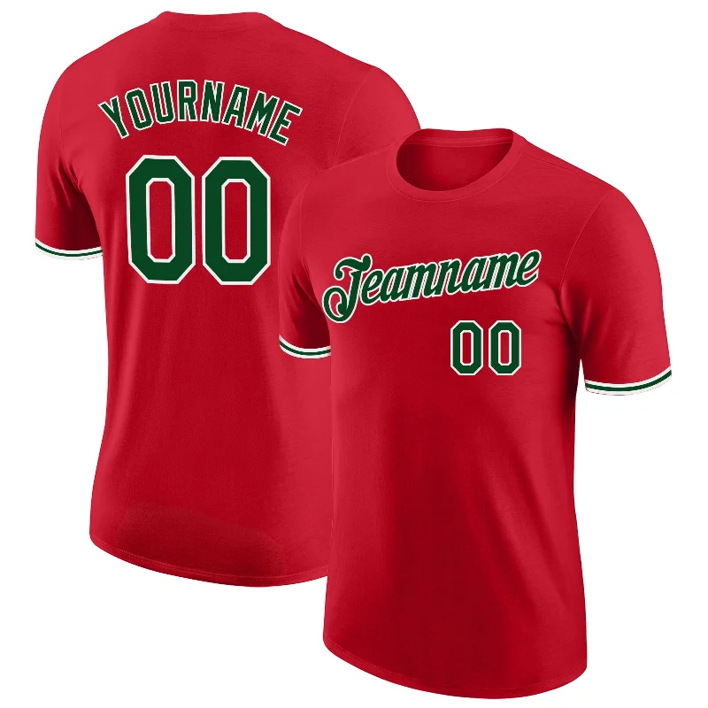 Functional And Stylish Unisex Outerwear Fashion Sale Custom Red Green-White Performance T-Shirt