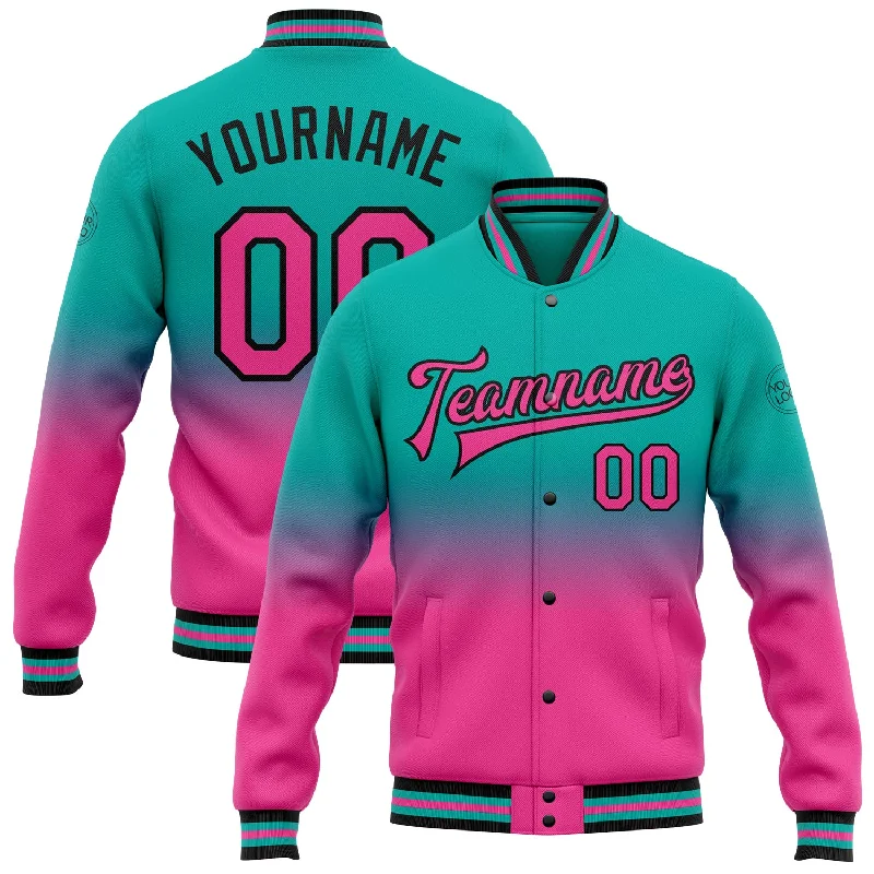 Comfortable And Stylish Unisex Outfits Luxury Casual Deals Custom Aqua Pink-Black Bomber Full-Snap Varsity Letterman Fade Fashion Jacket