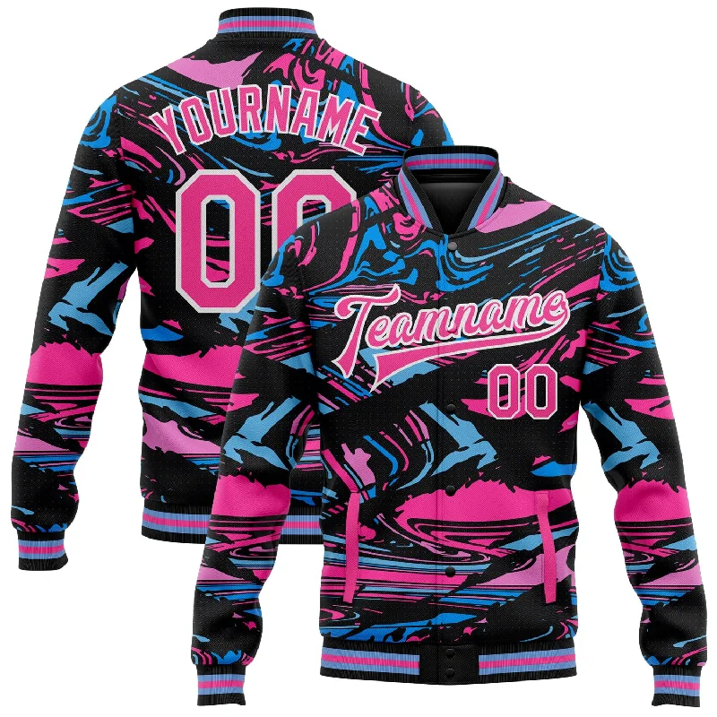 High-Quality Unisex Basics For Everyday Wear Flirty Fashion Discounts Custom Figure Pink-Light Blue 3D Pattern Design Bomber Full-Snap Varsity Letterman Jacket