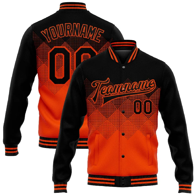 Minimalist Unisex Fashion Must-Haves Playful Fashion Offers Custom Orange Black 3D Pattern Design Bomber Full-Snap Varsity Letterman Jacket