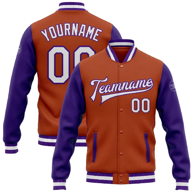 Casual Yet Sophisticated Unisex Fashion Shop Sales Custom Texas Orange White-Purple Bomber Full-Snap Varsity Letterman Two Tone Jacket