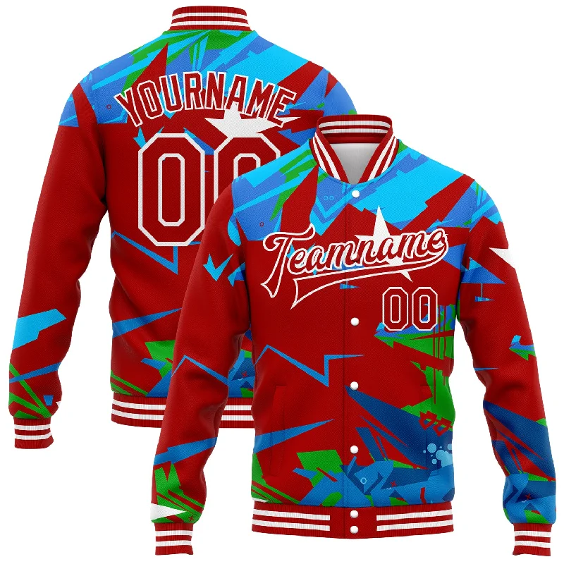 Gender-Neutral Clothing Styles Step Ahead, Lead The Trend Custom Graffiti Pattern Red-White Hiphop Abstract Urban Street Art 3D Bomber Full-Snap Varsity Letterman Jacket