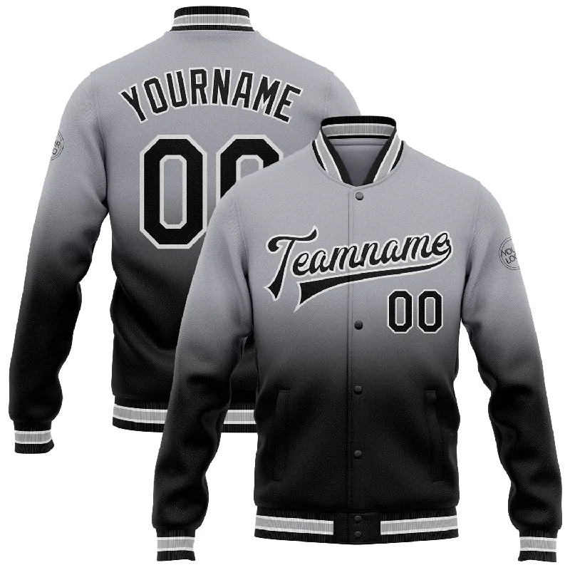 Functional And Stylish Unisex Wear Style Upgrade Custom Gray Black-White Bomber Full-Snap Varsity Letterman Fade Fashion Jacket