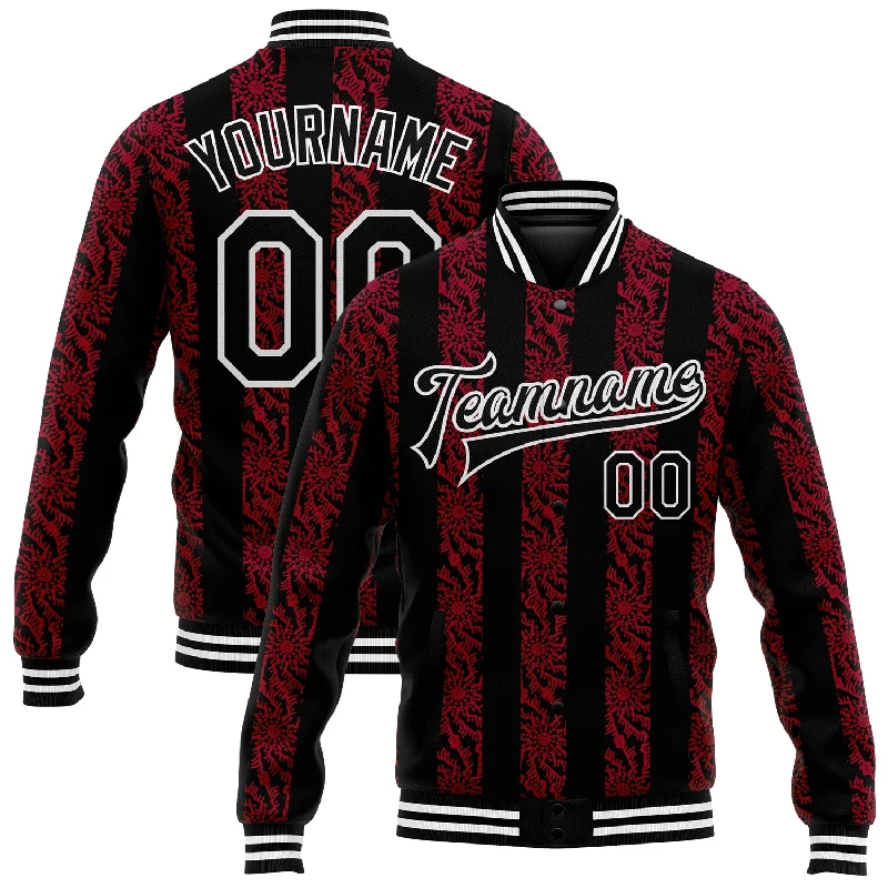 Modern Unisex Wardrobe Staples Fashionista Sale Custom Red Black-White 3D Pattern Design Bomber Full-Snap Varsity Letterman Jacket